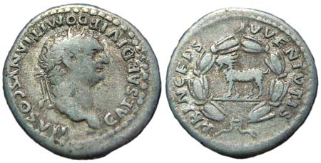 Silver denarius of Domitian as Caesar