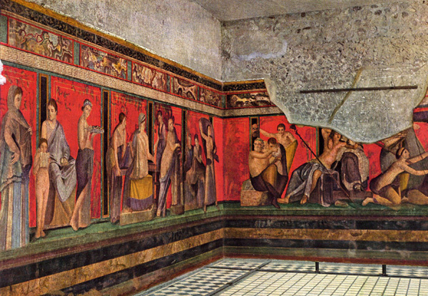 Villa of the Mysteries, Pompeii, showing detail of the great frieze of the Dionysian mysteries